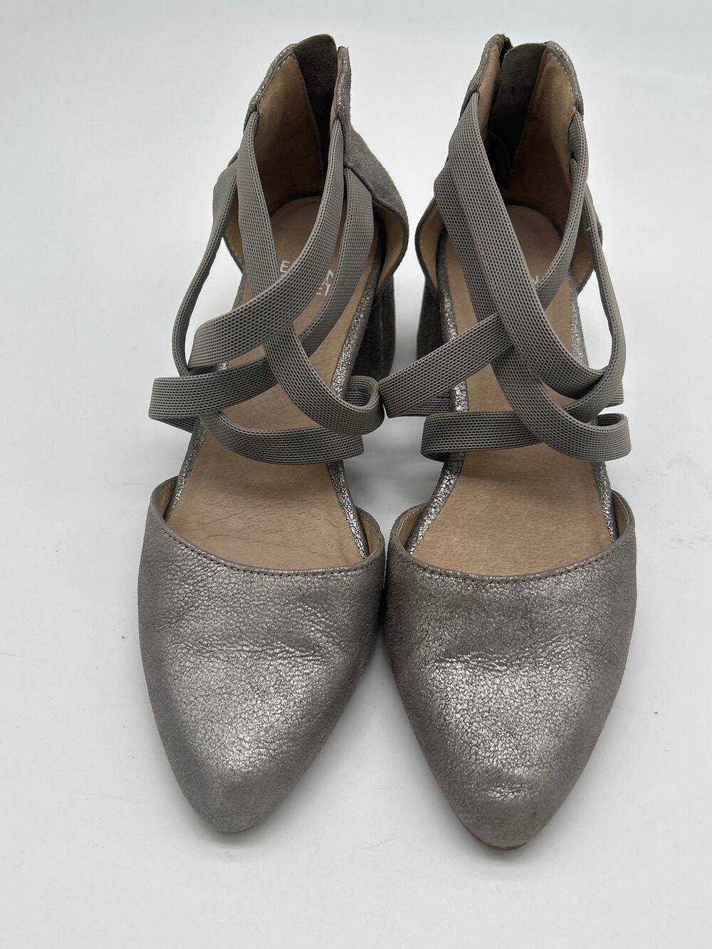 Eileen Fisher Juku Metallic Block Strappy Heel Pumps Shoes Size 6 Modern